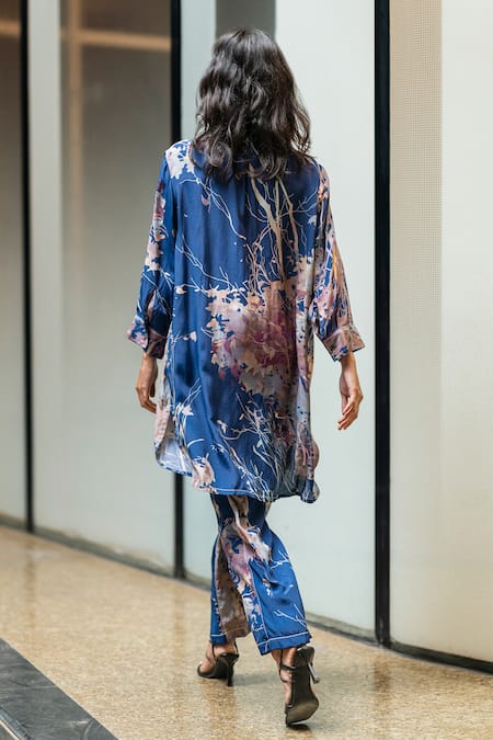 Shop Leh Studios Blue Viscose Evening Canope Print Pyjama Pant at Aza Fashions Shop_Leh Studios_Blue Viscose Evening Canope Print Pyjama Pant _at_Aza_Fashions