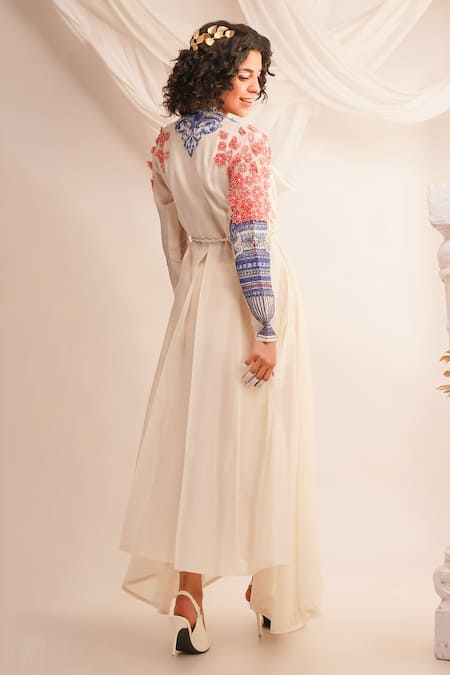 Shop Jajaabor Ivory Silk Organza, Satin, Floral Applique Angrakha And Pant Set at Aza Fashions Shop_Jajaabor_Ivory Silk Organza, Satin, Floral Applique Angrakha And Pant Set _at_Aza_Fashions