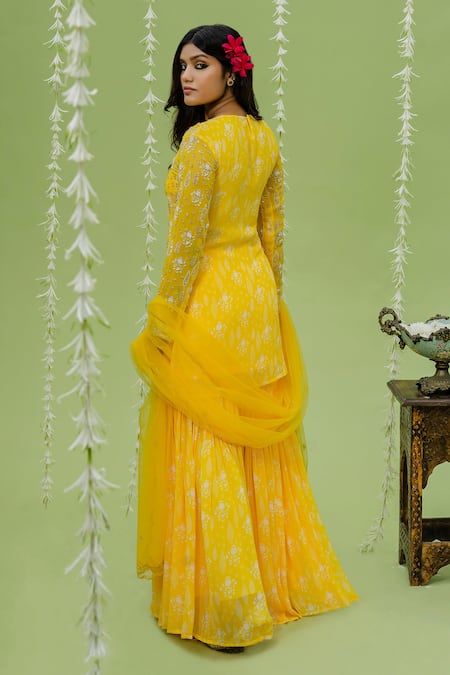 Redpine Designs Floral Print Kurta Sharara Set 