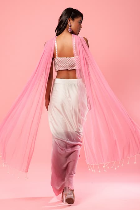 Quench A Thirst Pre-Draped Ombre Effect Dress With Dupatta 