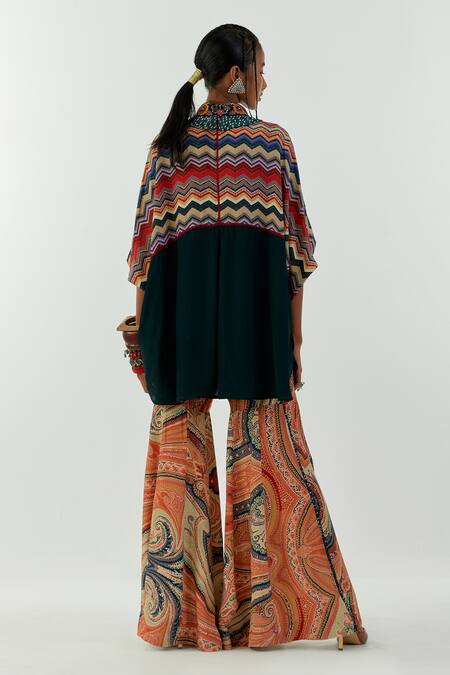 Aseem Kapoor_Blue Sharara- Mulmul, Shirt-natural Crepe Mandala Spread Shirt And Printed Set_at_Aza_Fashions