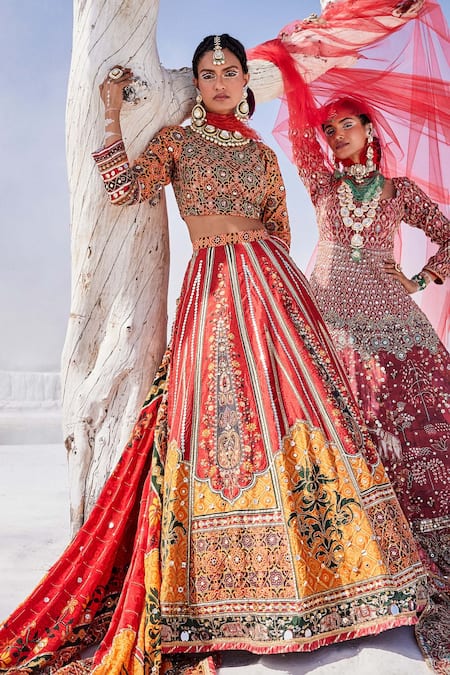Shop The Royaleum Multi Color Silk, Crepe Sequins, Embroidery, Embellished Bridal Lehenga Set at Aza Fashions Shop_The Royaleum_Multi Color Silk, Crepe Sequins, Embroidery, Embellished Bridal Lehenga Set _at_Aza_Fashions