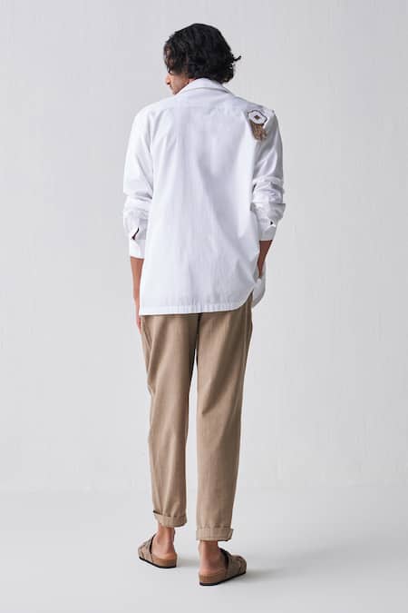 Shop Three White Poplin Embroidery Full Sleeve Shirt at Aza Fashions Shop_Three_White Poplin Embroidery Full Sleeve Shirt _at_Aza_Fashions