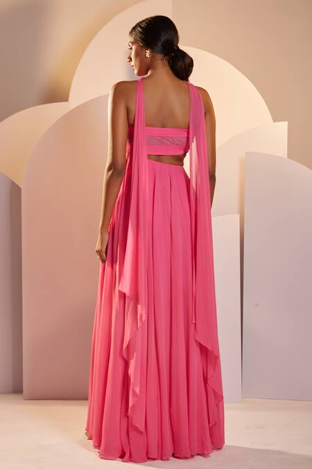 Shloka Khialani_Pink Georgette Embellished Pearl Straight Selena Cut Out Kurta Set  _Online_at_Aza_Fashions