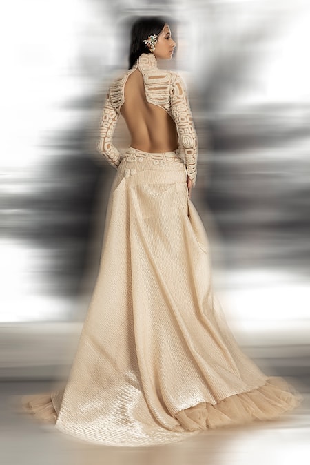 Shop Abhishek Sharma Ivory Net Cut Work Turtle Neck Geometric Beads Embellished Gown at Aza Fashions Shop_Abhishek Sharma_Ivory Net Cut Work Turtle Neck Geometric Beads Embellished Gown _at_Aza_Fashions