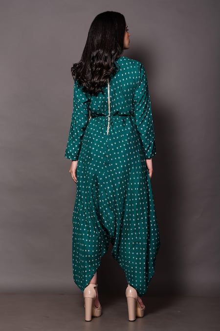 Vara By Vibha N Priti Bandhani Print Cowl Draped Jumpsuit 