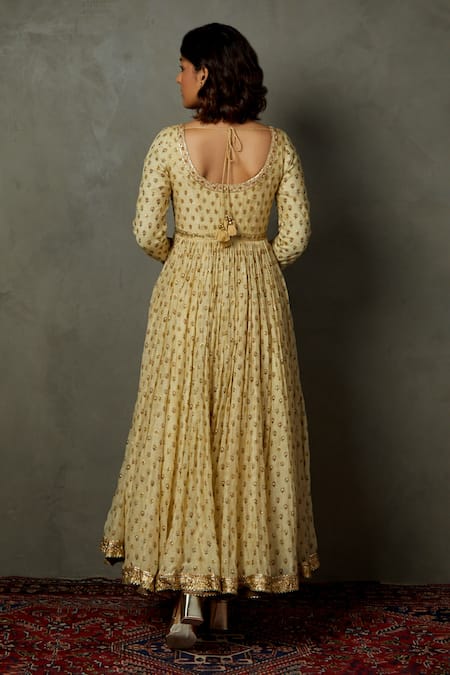 Shop RI.Ritu Kumar Beige Cotton, Silk, Viscose Embroidery Round Neck Zardozi Anarkali Set at Aza Fashions Shop_RI.Ritu Kumar_Beige Cotton, Silk, Viscose Embroidery Round Neck Zardozi Anarkali Set _at_Aza_Fashions