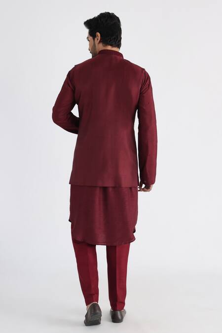 Shop Smriti By Anju Agarwal Maroon Linen, Satin Cut Work Paisley Embroidered Nehru Jacket at Aza Fashions Shop_Smriti By Anju Agarwal_Maroon Linen, Satin Cut Work Paisley Embroidered Nehru Jacket _at_Aza_Fashions