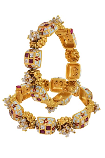 Shop Tizora Blue Meenakari Pacheli Bangles - Set Of 2 at Aza Fashions Shop_Tizora_Blue Meenakari Pacheli Bangles - Set Of 2_at_Aza_Fashions