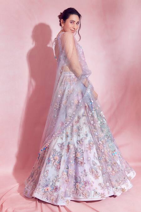 Shop Lashkaraa Pink Satin, Chiffon Sequins, Beads, Mirrors, Ombre Floral Bridal Lehenga Set at Aza Fashions Shop_Lashkaraa_Pink Satin, Chiffon Sequins, Beads, Mirrors, Ombre Floral Bridal Lehenga Set_at_Aza_Fashions