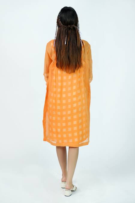 Jyoti Bansal Orange Kota Doriya Woven Applique Round Corals And Palms Pleated Bodice Tunic  2