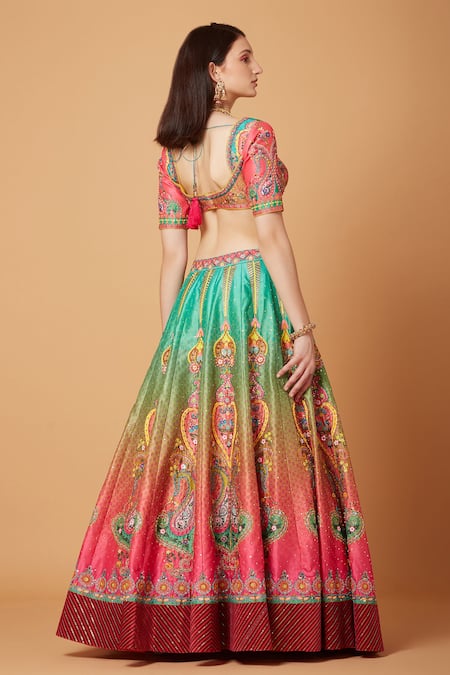 Siddhartha Bansal Ombre Effect Paisley Sequin Embroidered Bridal Lehenga Set 
