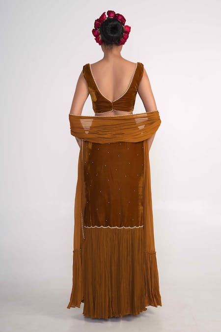 Merge Design Pearl Embroidered Fish Cut Lehenga Set 