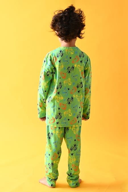 Shop_Anthrilo_Green Gamer Print T-shirt And Pyjama Set _at_Aza_Fashions