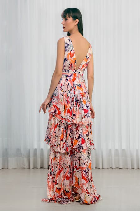 Mandira Wirk Resort Multi Color Rose Bud Layered Gown 