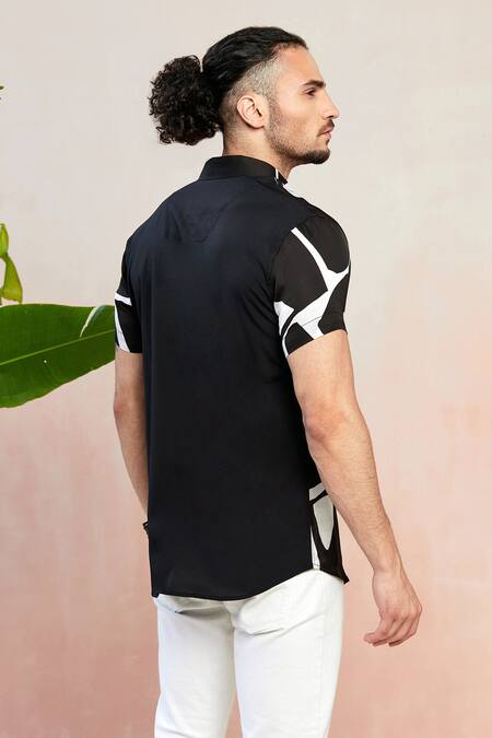 Shop Seven Black Cotton Viscose Abstract Bold Print Shirt at Aza Fashions Shop_Seven_Black Cotton Viscose Abstract Bold Print Shirt_at_Aza_Fashions
