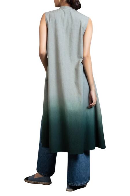 Shop Anju Modi Blue Cotton Long Jacket at Aza Fashions Shop_Anju Modi_Blue Cotton Long Jacket_at_Aza_Fashions