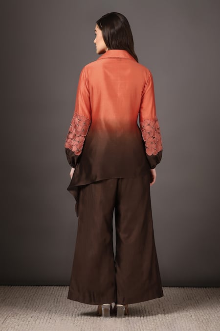 Sakshi Khetterpal Chanderi Silk Ombre Shirt & Bell Bottom Pant Set 