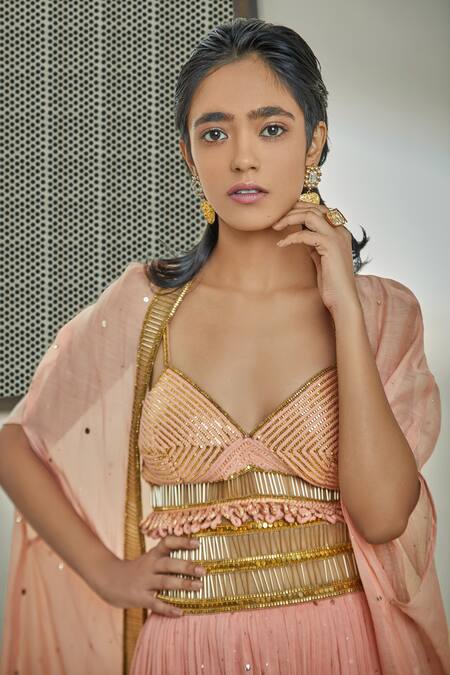 Shop Surily G Pink Chanderi Ribbons Sweetheart Neck Hand Embroidered Rope Top at Aza Fashions Shop_Surily G_Pink Chanderi Ribbons Sweetheart Neck Hand Embroidered Rope Top _at_Aza_Fashions