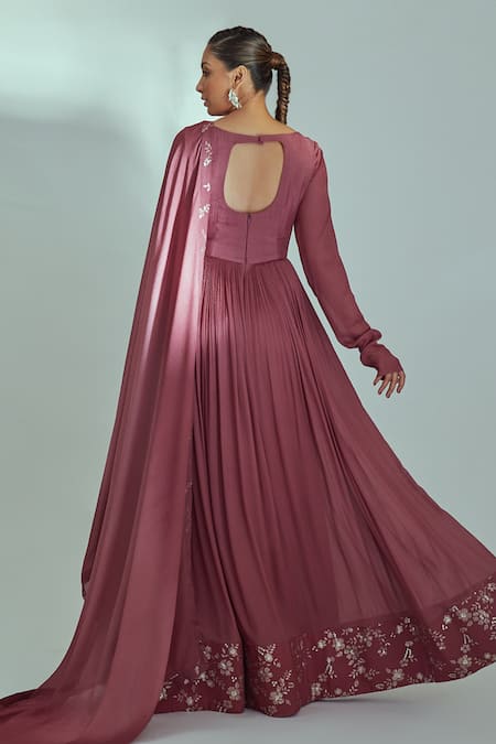 Shop Suruchi Parakh Pink Georgette, Lining Shantoon Sequin Work Leaf Pleated Anarkali With Dupatta at Aza Fashions Shop_Suruchi Parakh_Pink Georgette, Lining Shantoon Sequin Work Leaf Pleated Anarkali With Dupatta _at_Aza_Fashions