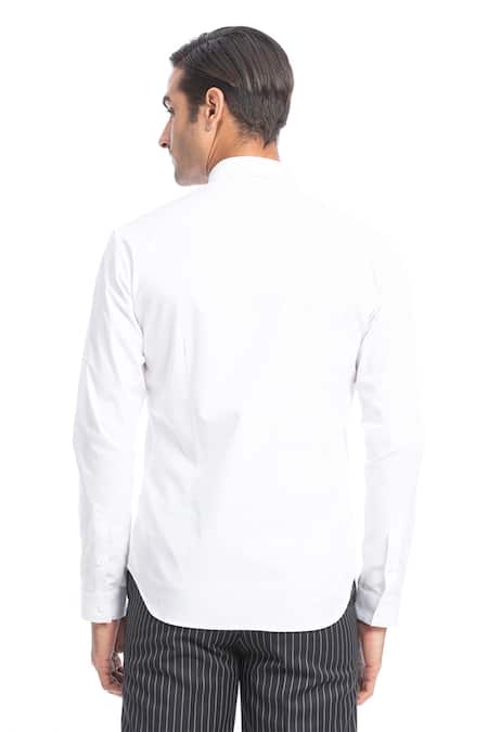 Shop Rohit Gandhi + Rahul Khanna White Cotton Embroidery Pintucked Shirt at Aza Fashions Shop_Rohit Gandhi + Rahul Khanna_White Cotton Embroidery Pintucked Shirt _at_Aza_Fashions