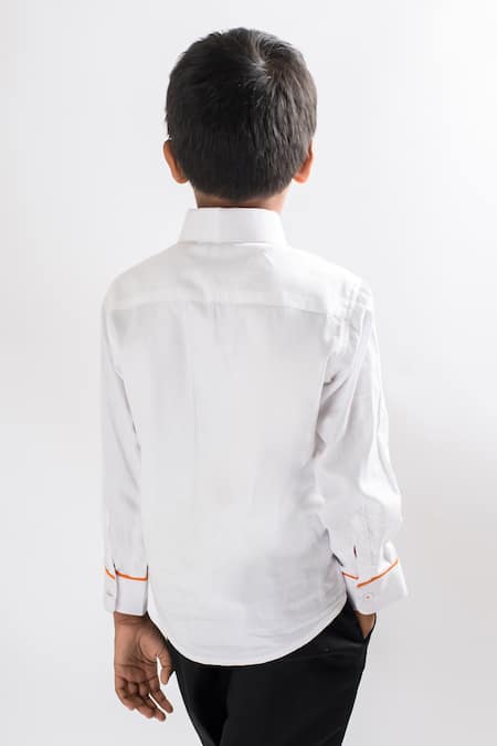 Shop Lil Angels White Cotton Embroidery Hand Painted Flintstones Shirt at Aza Fashions Shop_Lil Angels_White Cotton Embroidery Hand Painted Flintstones Shirt _at_Aza_Fashions