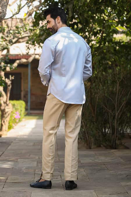 Shop_Raw & Rustic By Niti Bothra_Blue Cotton Embroidery Full Sleeve Kurta Shirt _at_Aza_Fashions