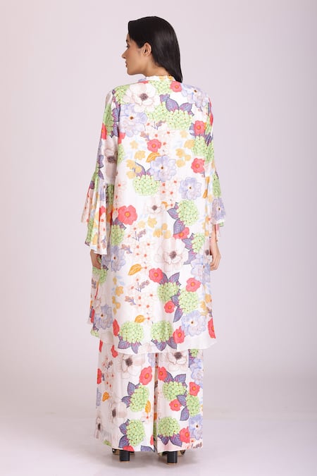 Alpona Designs By Soham Acharya Floral Print Bell Sleeve Tunic & Palazzo Set 