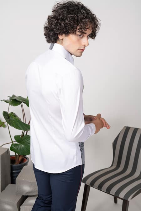 Shop Abkasa White Cotton Clipper Color Blocked Shirt at Aza Fashions Shop_Abkasa_White Cotton Clipper Color Blocked Shirt _at_Aza_Fashions
