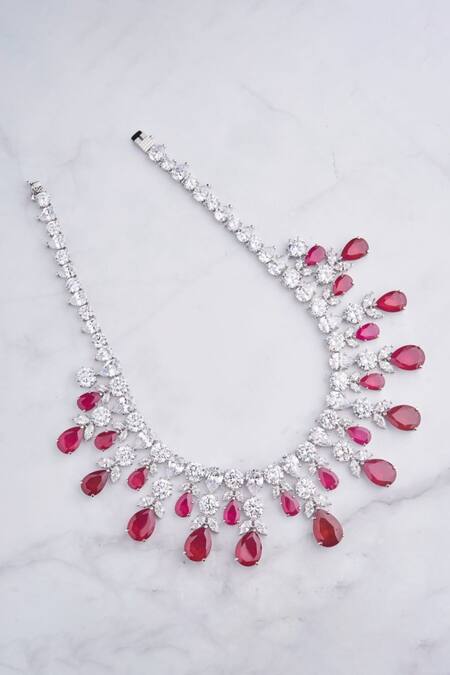 Mozaati Red Embellished Gia Bead Drop Necklace 2