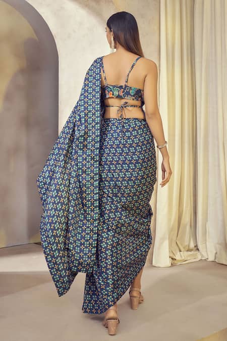 Affroz Printed Pre-Draped Saree With Blouse 