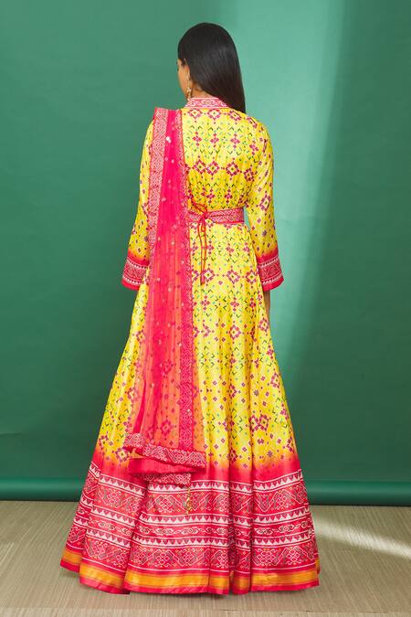 Shop Naintara Bajaj Yellow Flared Anarkali With Sequin Embroidered Dupatta at Aza Fashions Shop_Naintara Bajaj_Yellow Flared Anarkali With Sequin Embroidered Dupatta _at_Aza_Fashions