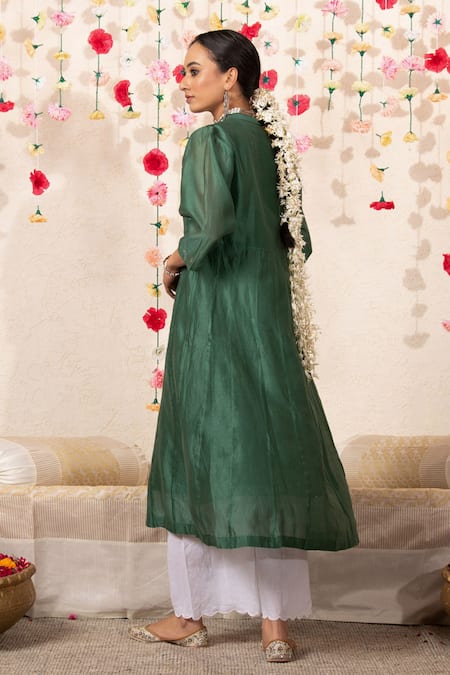 Marche Chanderi Paneled Cape & Pant Set 