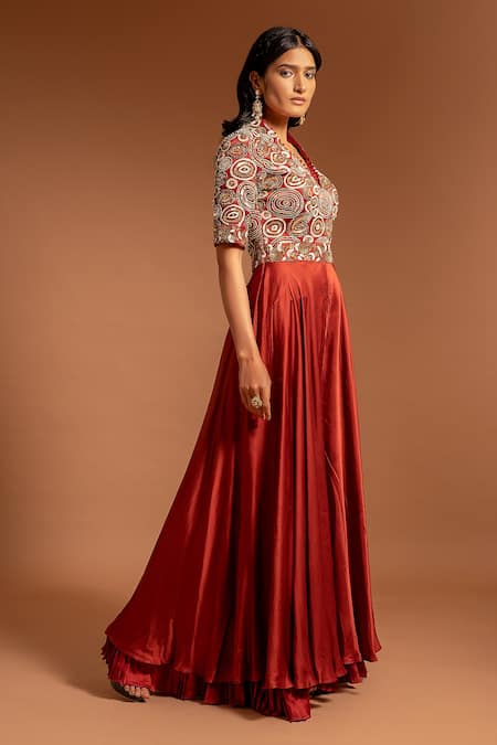 Sejal Kamdar Ajrak Embellished Yoke Flared Jumpsuit 