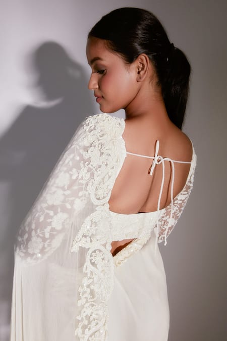 Premya By Manishii Saree With Floral Embroidered Blouse 