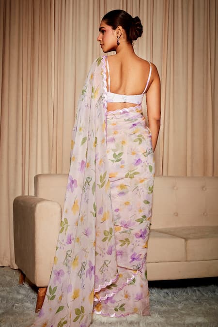 Dohr India Blooming Print Saree With Unstitched Blouse Piece 