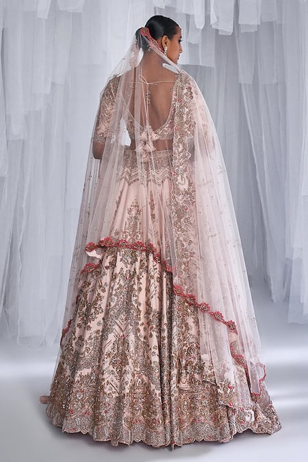 Shop Dolly J Pink Silk, Chiffon Embroidery, Pearls, Zari Raisa Raw Bridal Lehenga Set at Aza Fashions Shop_Dolly J_Pink Silk, Chiffon Embroidery, Pearls, Zari Raisa Raw Bridal Lehenga Set _at_Aza_Fashions
