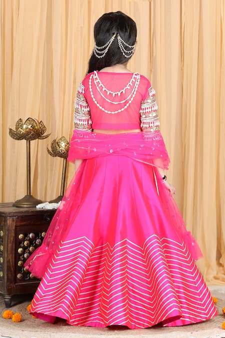 The Little Celebs Silk Embroidered Blouse Lehenga Set 