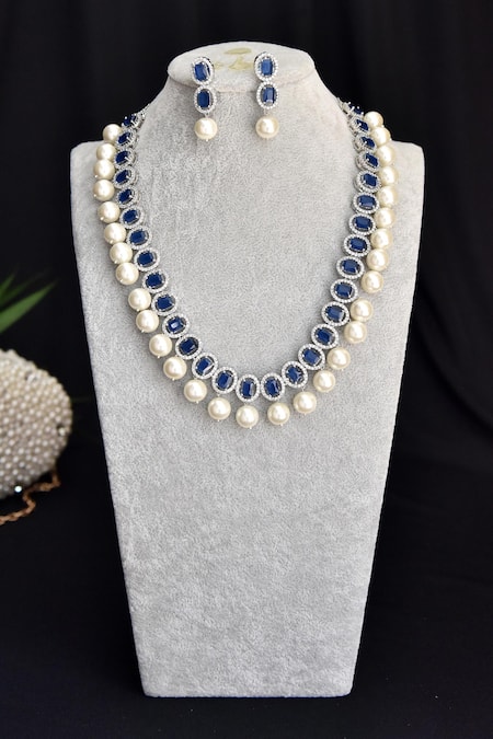 SWABHIMANN Sapphire Stone Embellished Necklace Set 