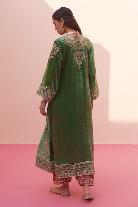 Angad Singh Velvet Floral Embroidered Choga Salwar Set 