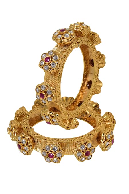 Tizora Pacheli Kundan Studded Bangles - Set of 2 