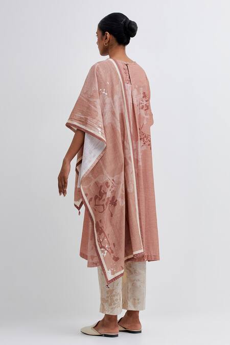 Shop Bhavik Shah Brown Handloom Cotton Applique Round Neck Foliage Pattern Kurta Pant Set at Aza Fashions Shop_Bhavik Shah_Brown Handloom Cotton Applique Round Neck Foliage Pattern Kurta Pant Set_at_Aza_Fashions