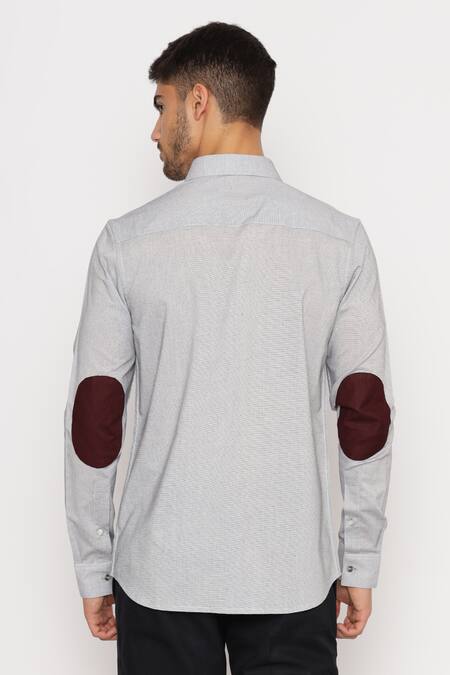 Shop_Lacquer Embassy_Grey Cotton Embroidery Plowden Textured Shirt _at_Aza_Fashions