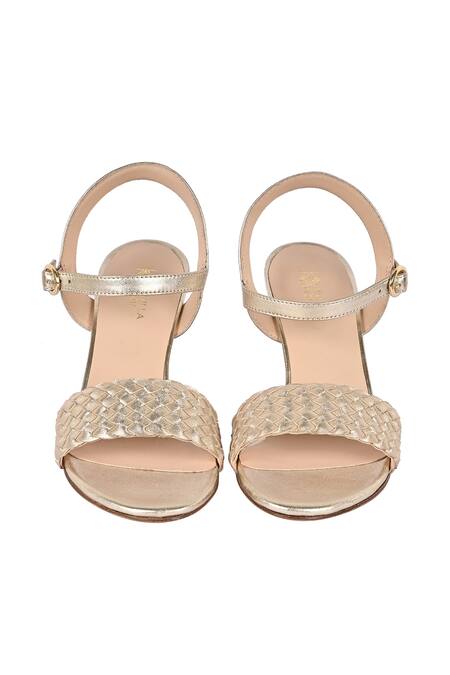 Shop Vanilla Moon Gold Bows Garda Leather Wedges at Aza Fashions Shop_Vanilla Moon_Gold Bows Garda Leather Wedges_at_Aza_Fashions