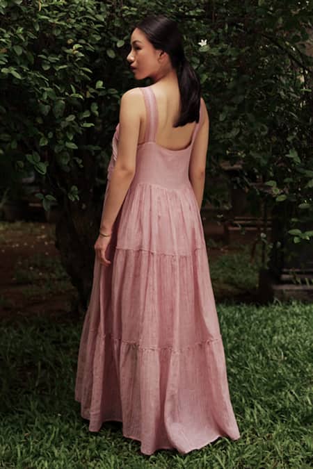 Shop Baju Purple Chanderi Cotton, Silk Lace Square Neck Embroidered Maxi Dress at Aza Fashions Shop_Baju_Purple Chanderi Cotton, Silk Lace Square Neck Embroidered Maxi Dress_at_Aza_Fashions