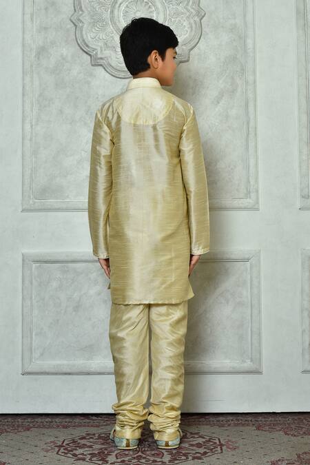 Shop Petite Pomme Beige Silk Mandarin Collar Straight Kurta at Aza Fashions Shop_Petite Pomme_Beige Silk Mandarin Collar Straight Kurta _at_Aza_Fashions