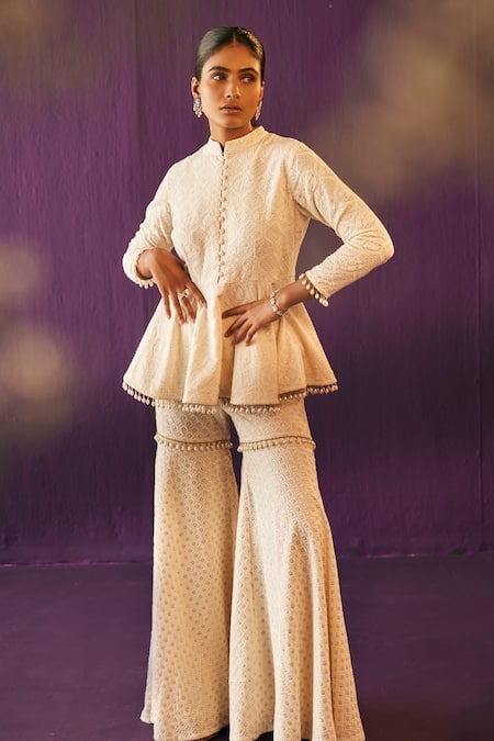 Evra By Nikita Thread Embroidered Peplum & Gharara Pant Set 