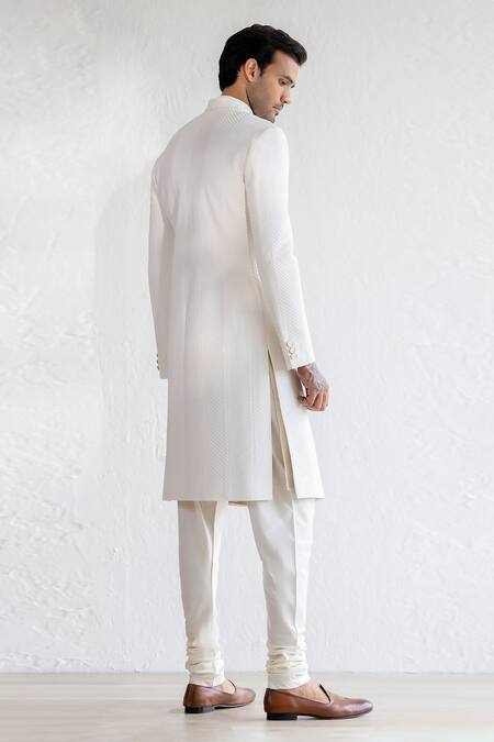 White Cotton-Silk Blend Sherwani Inner Kurta and Pants