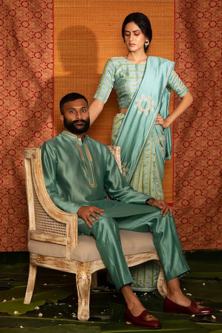 Deep Thee Hand Embroidered Placket Chanderi Kurta Set 