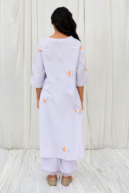 Shop Ayaka Blue Cotton Embroidery V-neck Floral Hand Applique Dress at Aza Fashions Shop_Ayaka_Blue Cotton Embroidery V-neck Floral Hand Applique Dress _at_Aza_Fashions